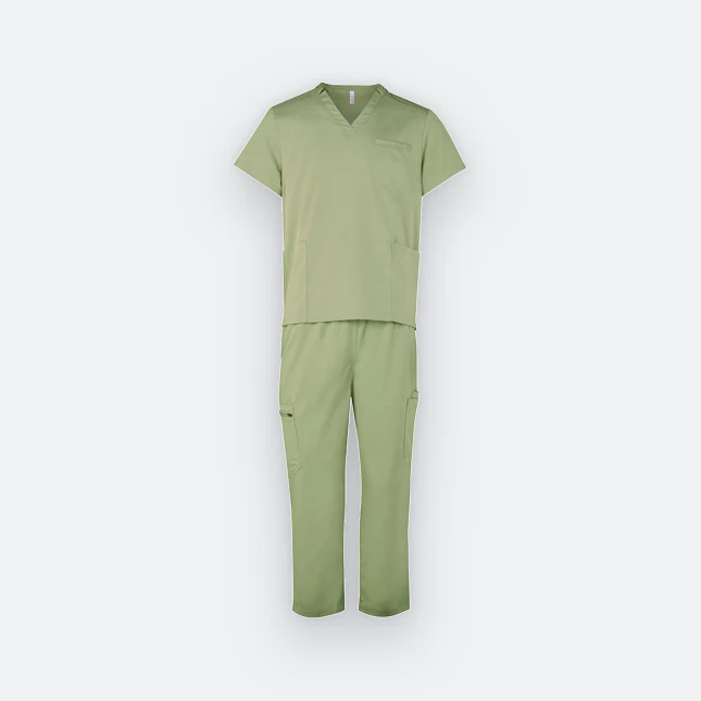 PE10 Unisex Scrub Set (Top and Bottom) Khaki Green Pe10 unisex scrub set (top and bottom) khaki green colour view