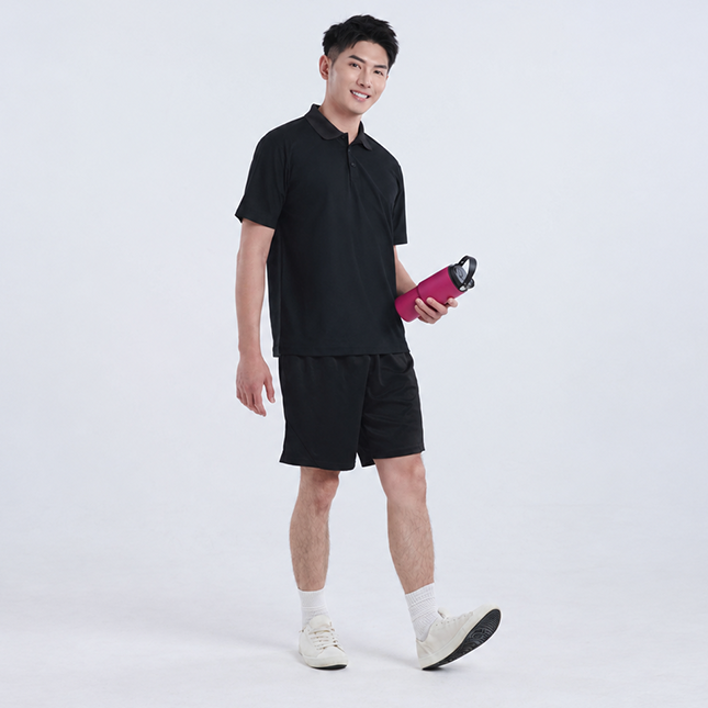Qd100 quick dry micro pique short sleeve polo worn by model