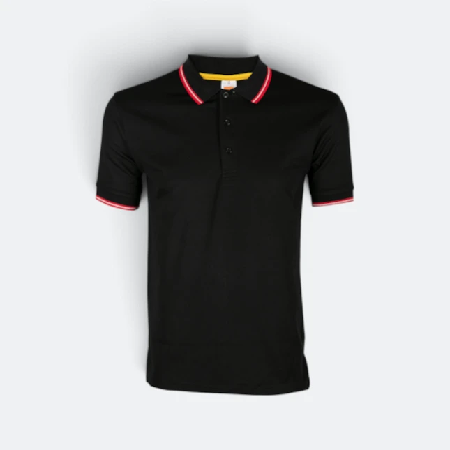 Qd53 quick dry cvc tipped collar and cuff polo shirt black-red-white colour view