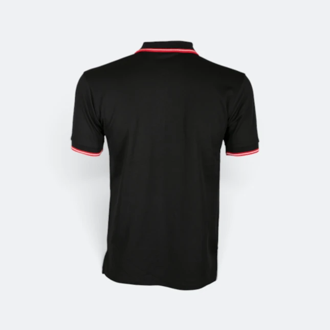 Qd53 quick dry cvc tipped collar and cuff polo shirt black-red-white back view