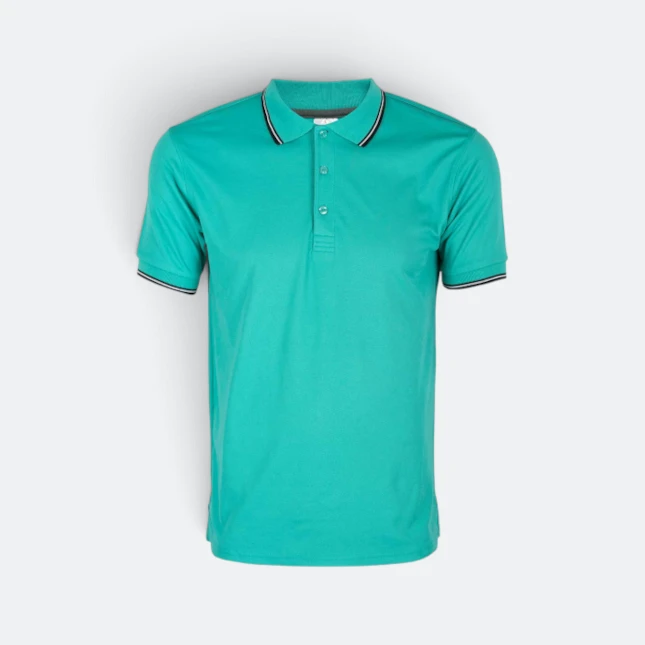 Qd53 quick dry cvc tipped collar and cuff polo shirt emerald-navy-white colour view