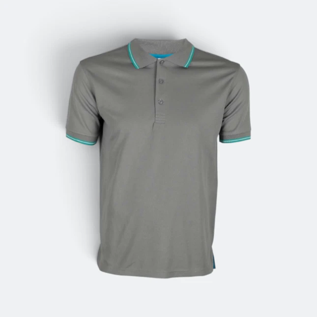 Qd53 quick dry cvc tipped collar and cuff polo shirt grey-emerald-white colour view