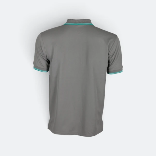 Qd53 quick dry cvc tipped collar and cuff polo shirt grey-emerald-white back view