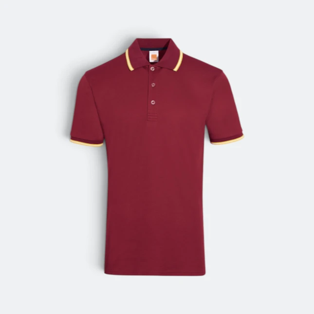 Qd53 quick dry cvc tipped collar and cuff polo shirt maroon-gold-white colour view