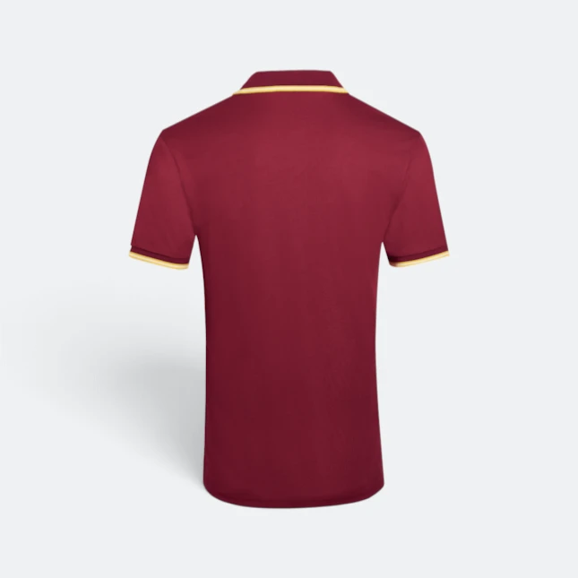 Qd53 quick dry cvc tipped collar and cuff polo shirt maroon-gold-white back view