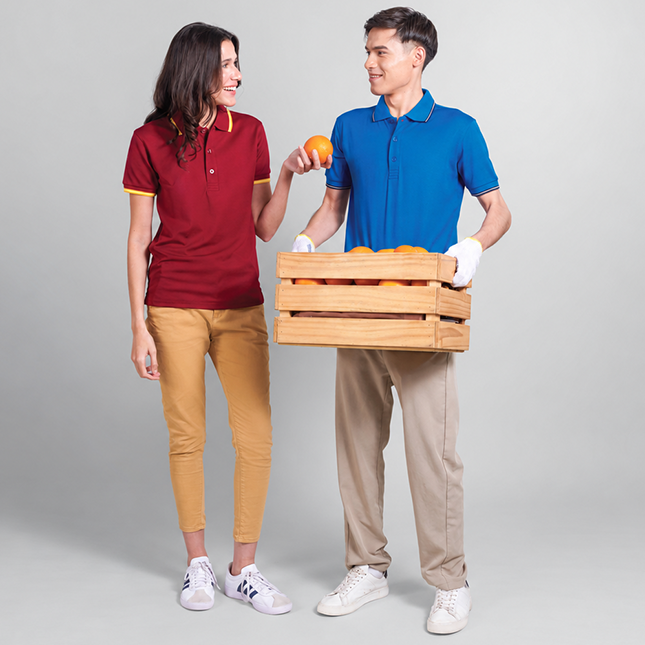 Qd53 quick dry cvc tipped collar and cuff polo shirt worn by model