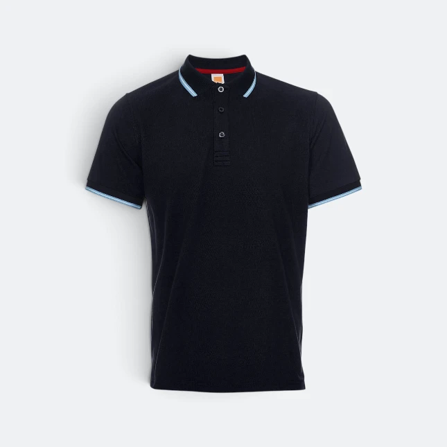 Qd53 quick dry cvc tipped collar and cuff polo shirt navy pro-light blue-white colour view