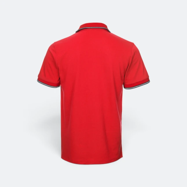 Qd53 quick dry cvc tipped collar and cuff polo shirt red-black-white back view