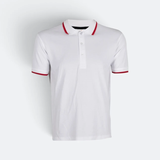 Qd53 quick dry cvc tipped collar and cuff polo shirt white-red-navy colour view