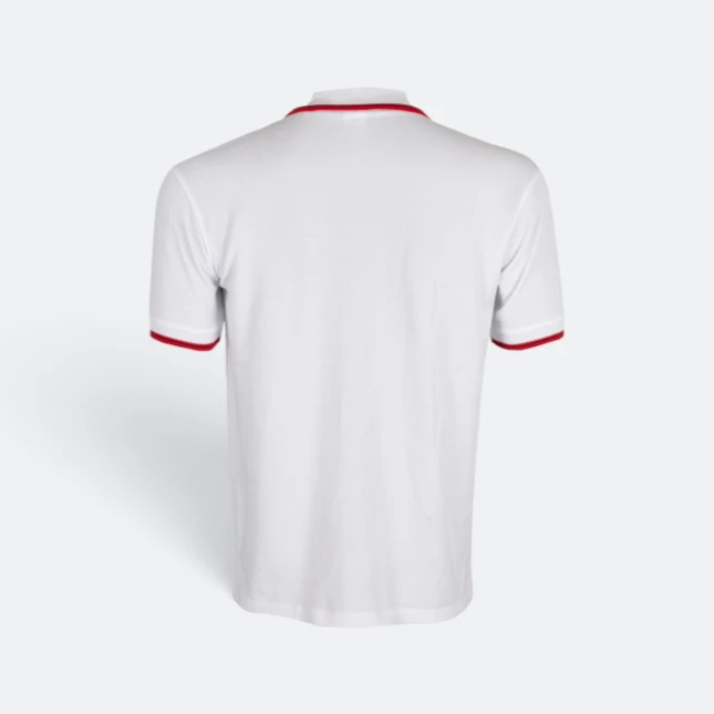 Qd53 quick dry cvc tipped collar and cuff polo shirt white-red-navy back view
