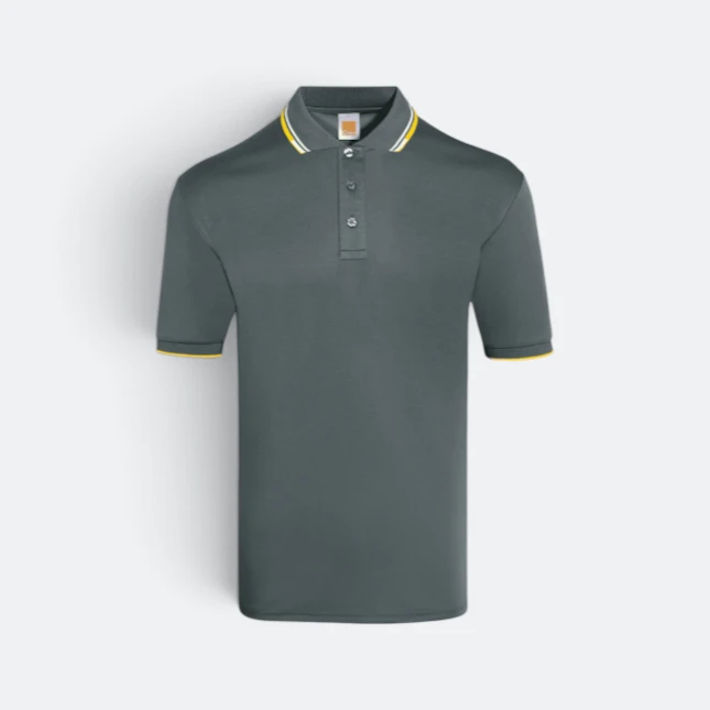 Qd60 quick dry polo shirt tipped collar and cuff grey-white-yellow colour view