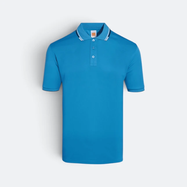 Qd60 quick dry polo shirt tipped collar and cuff sea blue-white-navy colour view