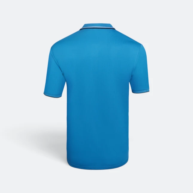 Qd60 quick dry polo shirt tipped collar and cuff sea blue-white-navy back view