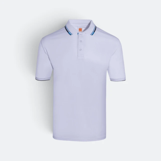 Qd60 quick dry polo shirt tipped collar and cuff white-sea blue-navy colour view