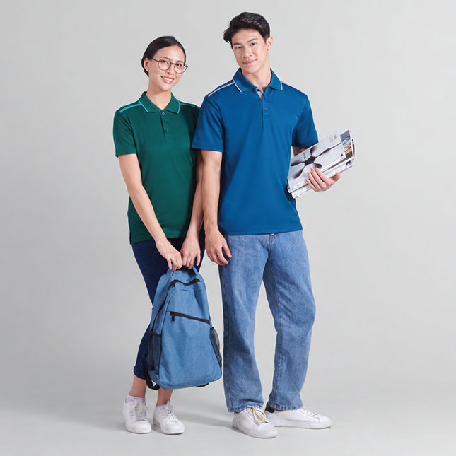 Qd64 quick dry short sleeve cvc polo shirt worn by model
