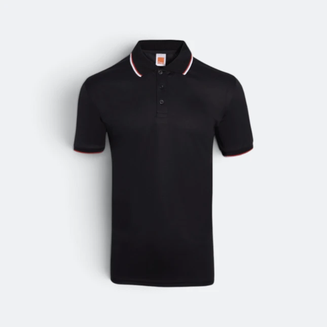 Qd65 quick dry tipped collar and cuff polo shirt black-red-white colour view