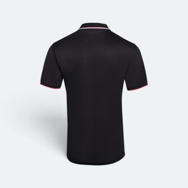 Qd65 quick dry tipped collar and cuff polo shirt black-red-white back view