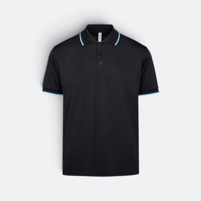 Qd65 quick dry tipped collar and cuff polo shirt black-sea blue-white colour view