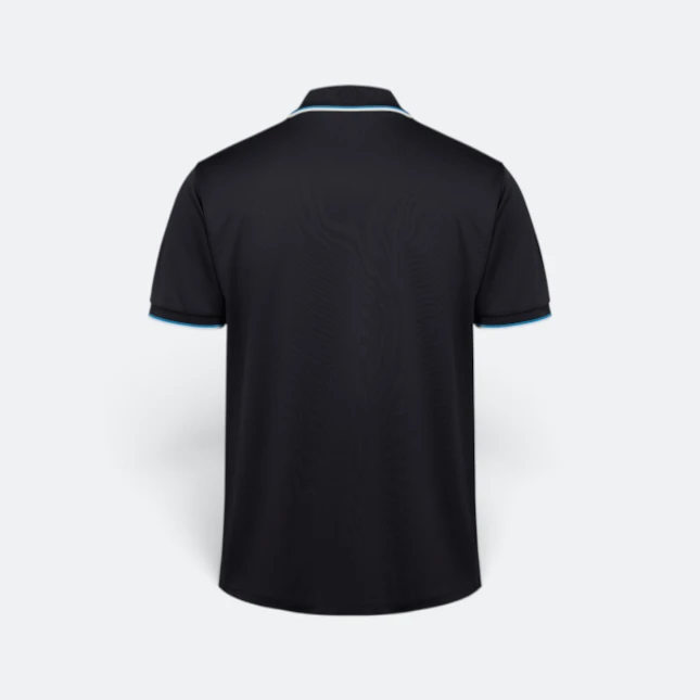 Qd65 quick dry tipped collar and cuff polo shirt black-sea blue-white back view