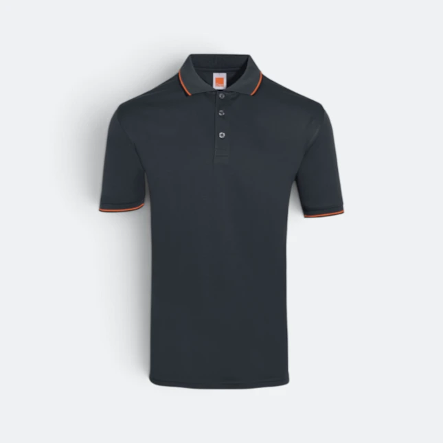 Qd65 quick dry tipped collar and cuff polo shirt dark grey-orange-black colour view