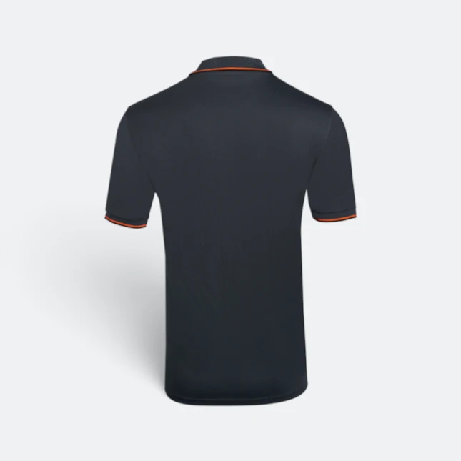 Qd65 quick dry tipped collar and cuff polo shirt dark grey-orange-black back view
