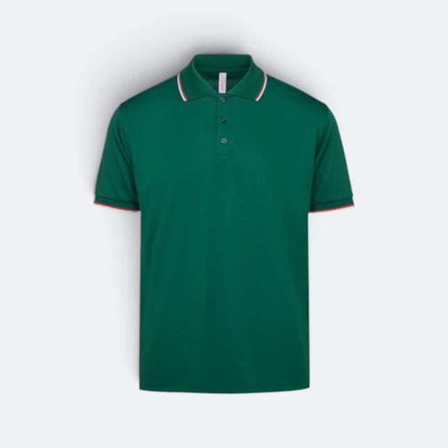 Qd65 quick dry tipped collar and cuff polo shirt forest green-red-white colour view