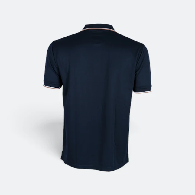 Qd65 quick dry tipped collar and cuff polo shirt navy-brown-white back view