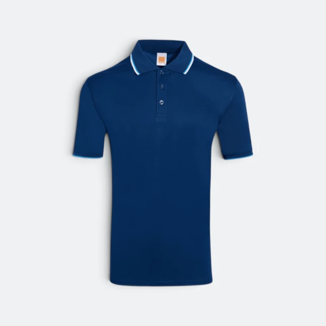 Qd65 quick dry tipped collar and cuff polo shirt navy pro-sea blue-white colour view