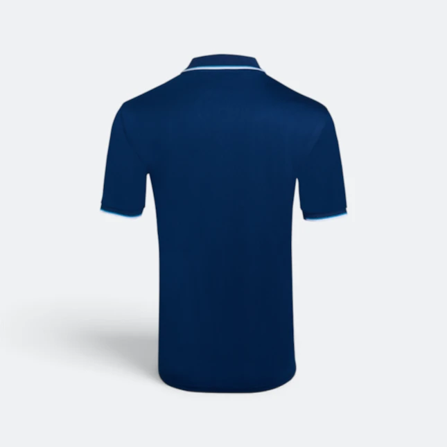 Qd65 quick dry tipped collar and cuff polo shirt navy pro-sea blue-white back view