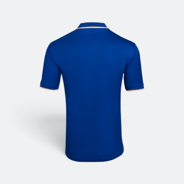 Qd65 quick dry tipped collar and cuff polo shirt royal-gold-white back view