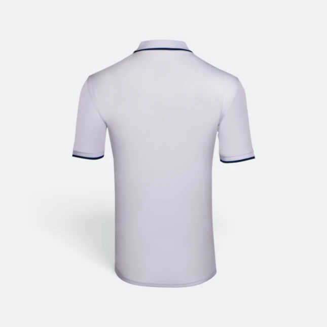 Qd65 quick dry tipped collar and cuff polo shirt white-royal-black back view