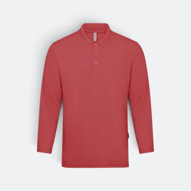 Qd67 quick dry long sleeve basic polo melon red colour view