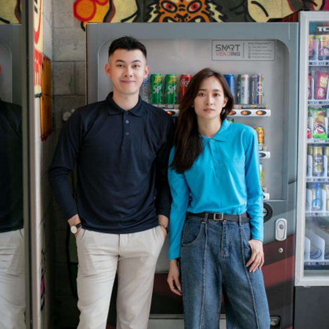 Qd67 quick dry long sleeve basic polo worn by model