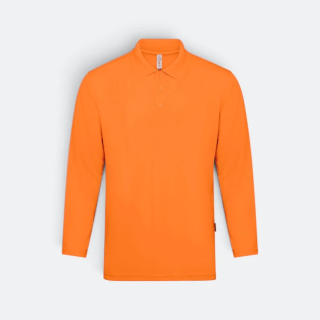 Qd67 quick dry long sleeve basic polo neon orange colour view