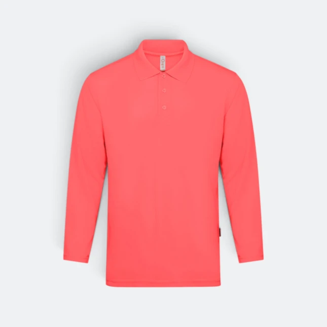 Qd67 quick dry long sleeve basic polo neon peach colour view