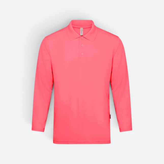 Qd67 quick dry long sleeve basic polo neon pink colour view
