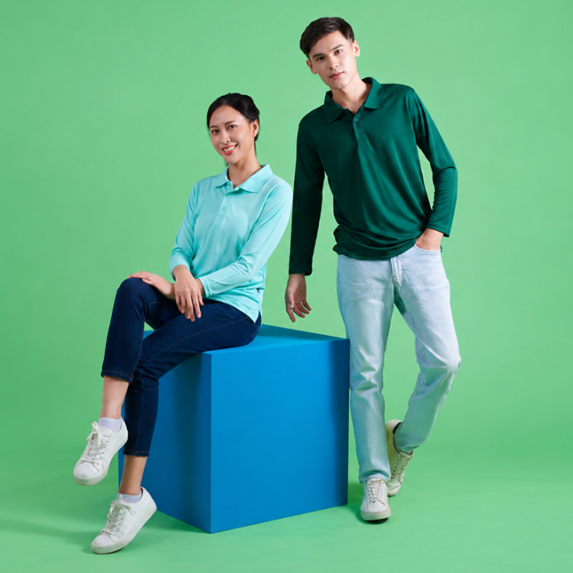 Qd67 quick dry long sleeve basic polo worn by model