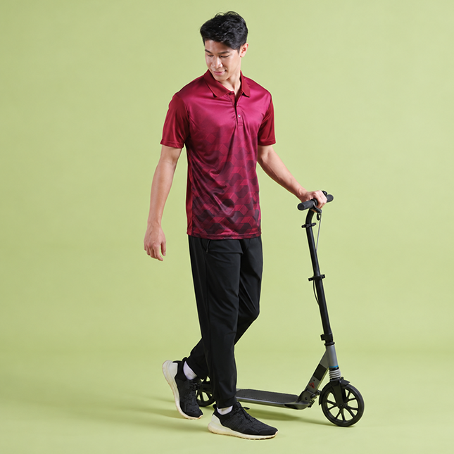 Qd78 quick dry sublimation polo cube fade worn by model