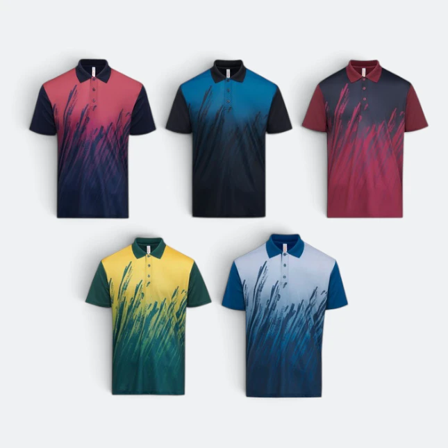 QD82 Quick Dry Sublimation Polo Brush Stroke Gradient Colours Qd82 quick dry sublimation polo brush stroke gradient all colours