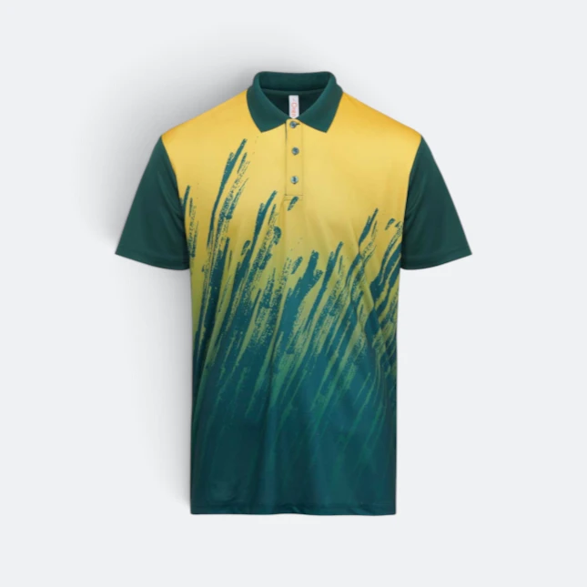 QD82 Quick Dry Sublimation Polo Brush Stroke Gradient Forest Green Qd82 quick dry sublimation polo brush stroke gradient forest green colour view