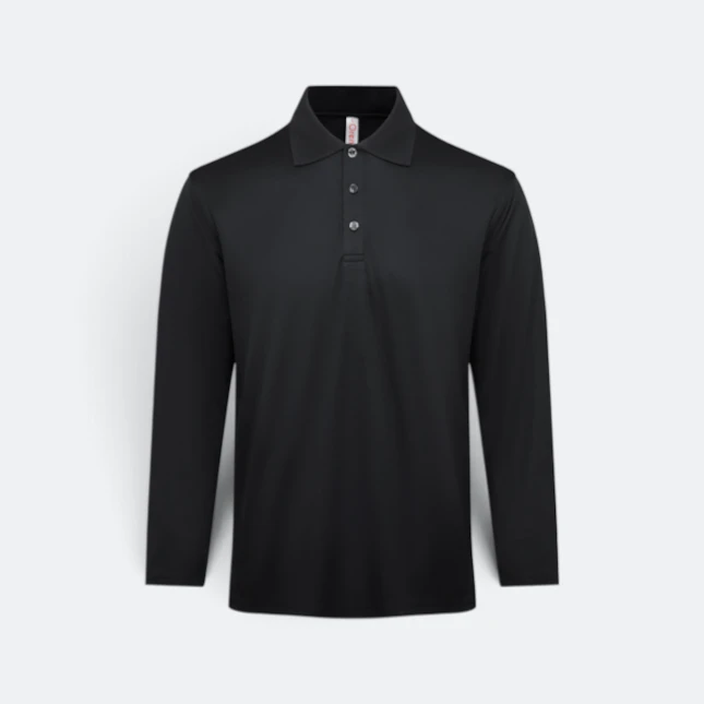 Qd84 quick dry long sleeve cvc basic polo black colour view