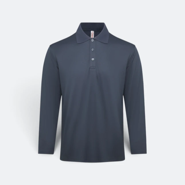 Qd84 quick dry long sleeve cvc basic polo dark grey colour view