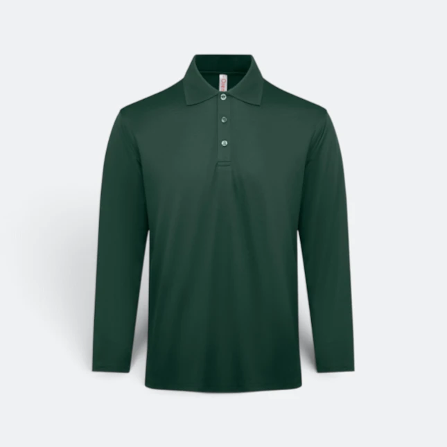 Qd84 quick dry long sleeve cvc basic polo forest green colour view