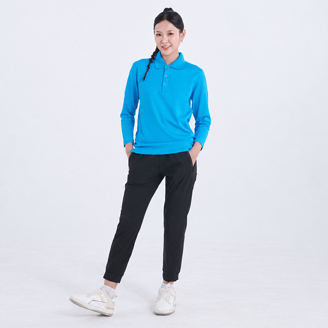 Qd84 quick dry long sleeve cvc basic polo worn by model