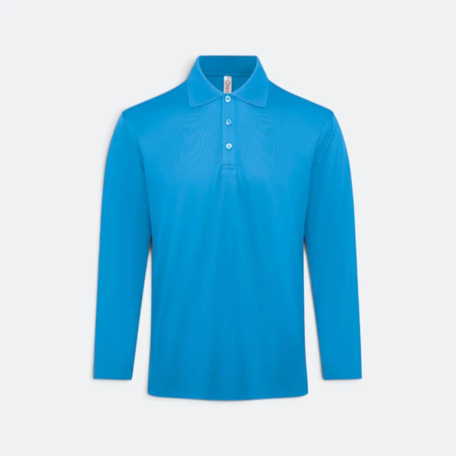 Qd84 quick dry long sleeve cvc basic polo sea blue colour view