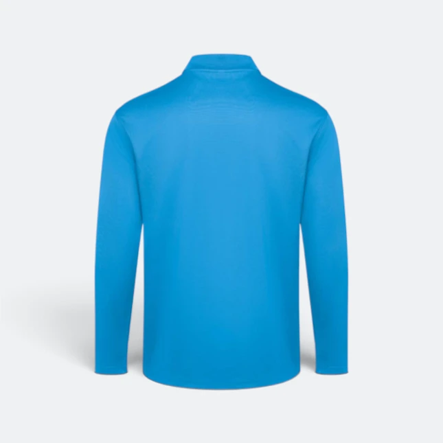 Qd84 quick dry long sleeve cvc basic polo sea blue back view