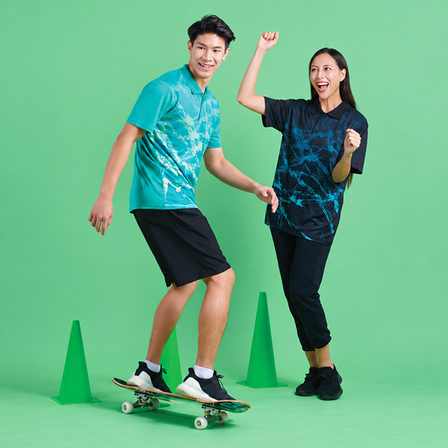 Qd86 quick dry sublimation polo criss-cross brush worn by model