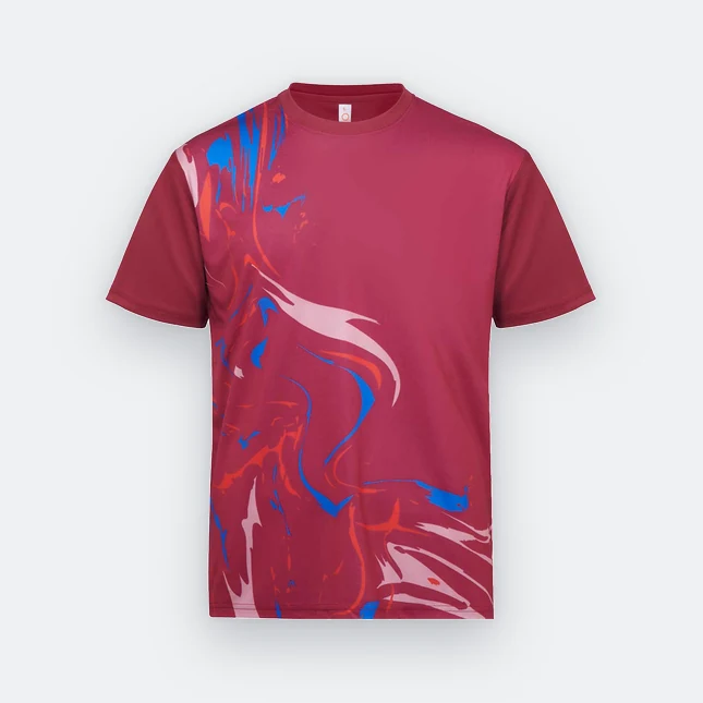 Qd89 quick dry sublimation t-shirt marble swirl maroon colour view