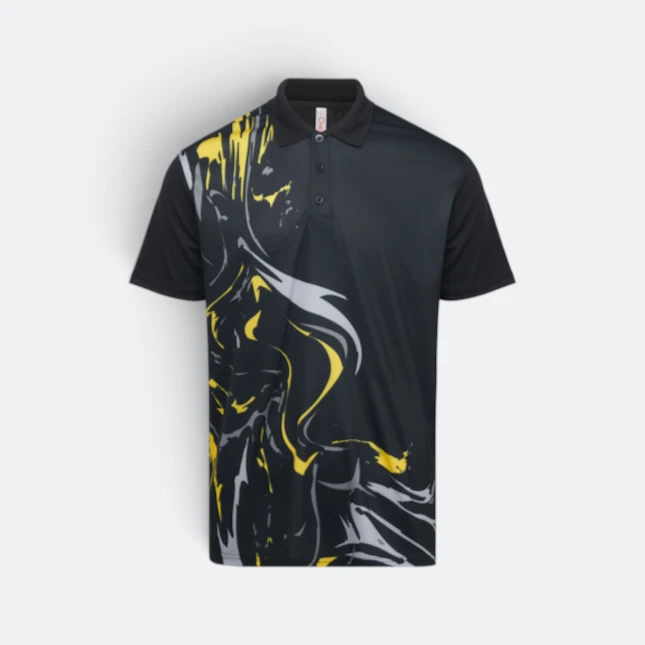 QD90 Quick Dry Sublimation Polo Marble Swirl Black Qd90 quick dry sublimation polo marble swirl black colour view