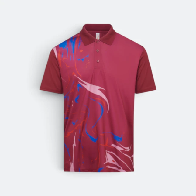 QD90 Quick Dry Sublimation Polo Marble Swirl Maroon Qd90 quick dry sublimation polo marble swirl maroon colour view